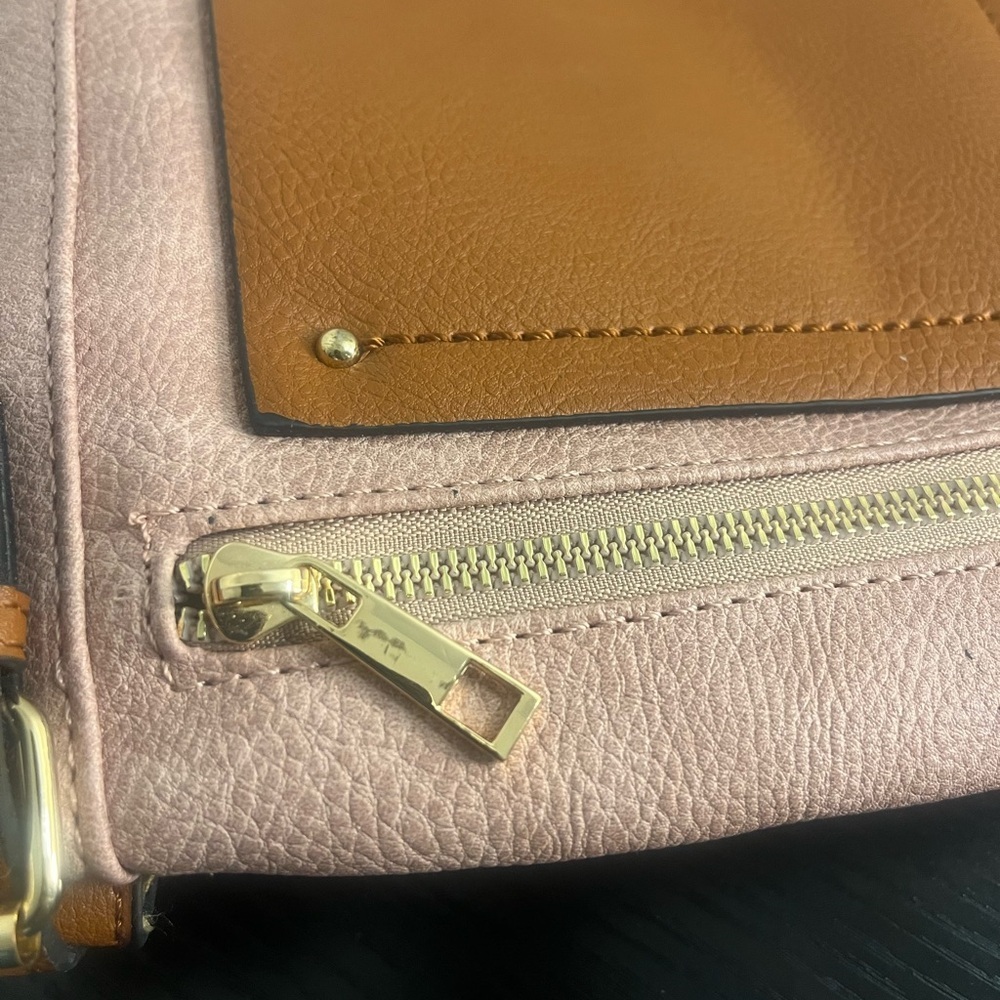 Cute Vegan Leather Pink and Tan Crossbody - Picture 3 of 6